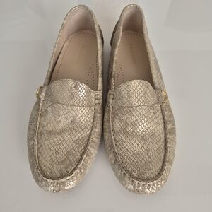 Cole Haan Metallic Snake-Embossed Loafers in Champagne Gold